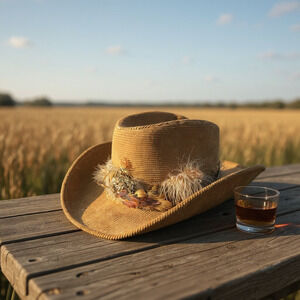 Dorfman Pacific Hat Cowboy Fitted Mens Medium Brown Corduroy Feather Western